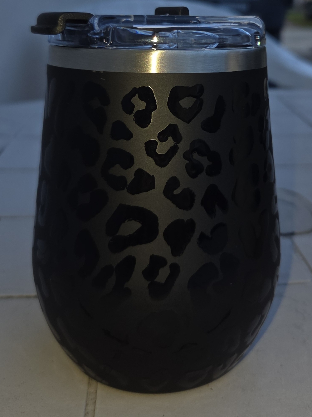 Matte Black Leopard Print Insulated Tumbler For Wine